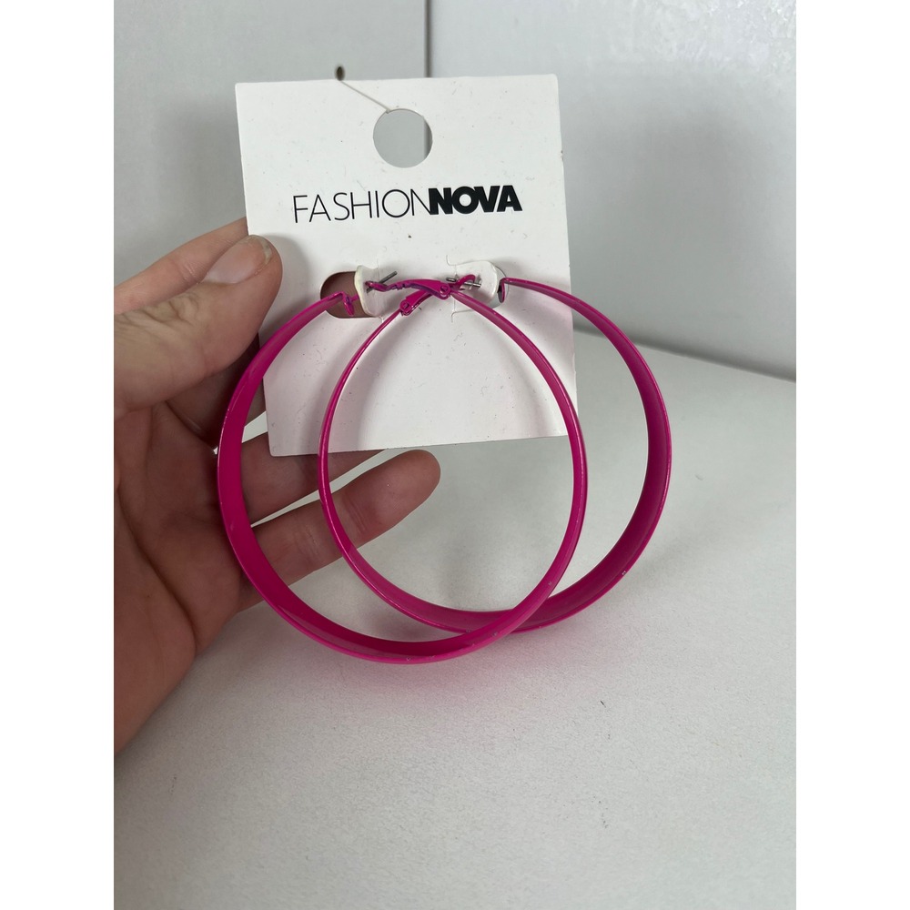Fashion Nova Hot Pink Oversized Hoop Earrings Neon Magenta Statement